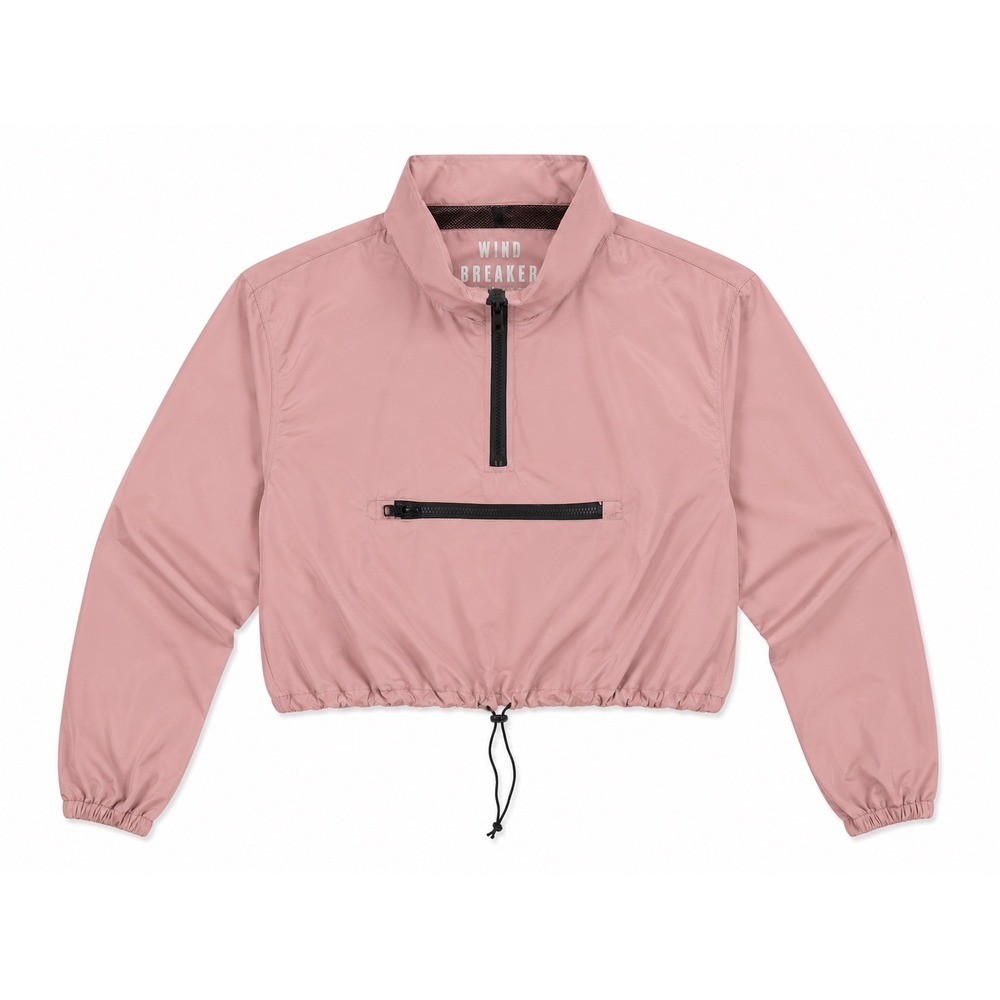 Love Tree Womens Pink Cropped Windbreaker Quarter Zip Anorak Jacket Large